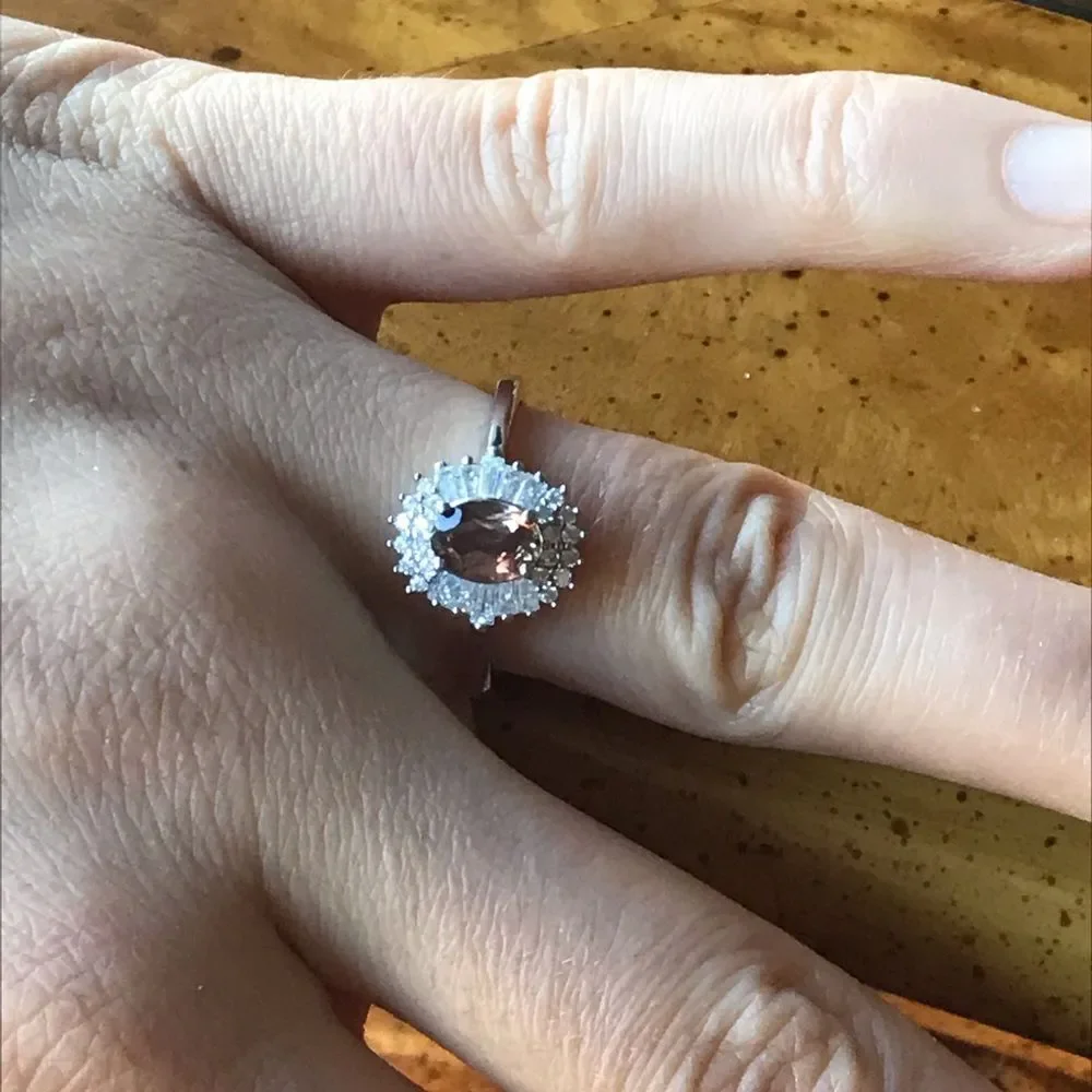 Natural Andalusite Sterling Silver Halo Ring Size 8